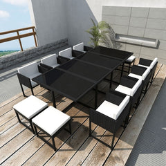 9 Piece Outdoor Dining Set with Cushions Poly Rattan Black