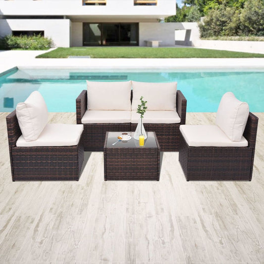 5 Piece Garden Lounge Set with Cushions Poly Rattan Gray