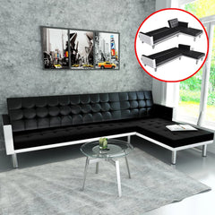 L-shaped Sofa Bed Artificial Leather Black and White