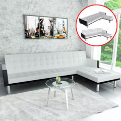 L-shaped Sofa Bed Artificial Leather Black and White