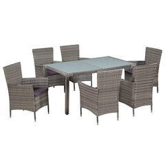 9 Piece Outdoor Dining Set with Cushions Poly Rattan Gray