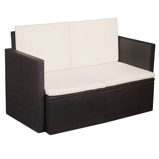 2 Seater Garden Sofa with Cushions Brown Poly Rattan