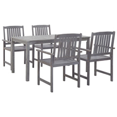 5 Piece Outdoor Dining Set Gray Solid Acacia Wood