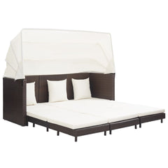 Extendable 3-Seater Sofa Bed with Roof Poly Rattan Black