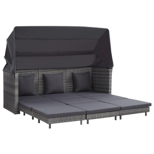 Extendable 3-Seater Sofa Bed with Roof Poly Rattan Black