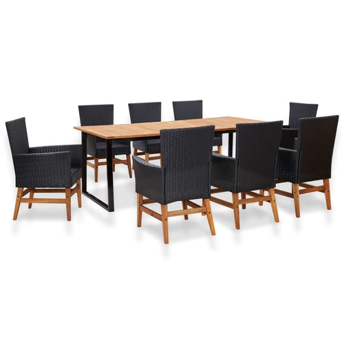 7 Piece Outdoor Dining Set Poly Rattan and Acacia Wood Black