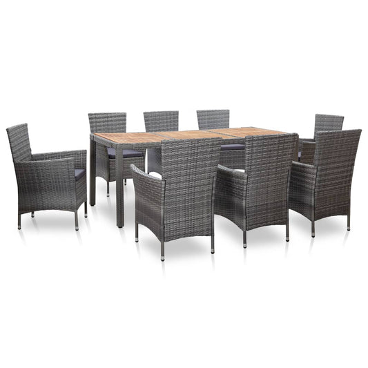 9 Piece Outdoor Dining Set with Cushions Poly Rattan Gray