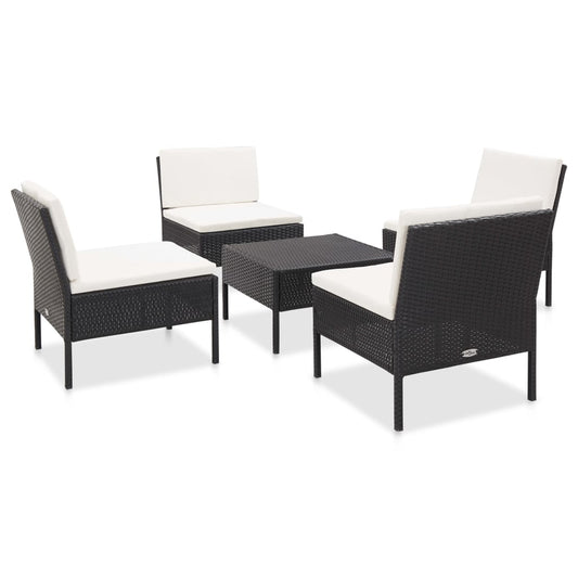 5 Piece Garden Sofa Set with Cushions Poly Rattan Black