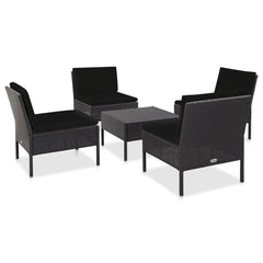 5 Piece Garden Sofa Set with Cushions Poly Rattan Black