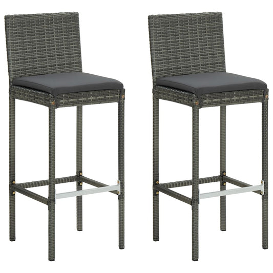 Garden Bar Stools with Cushions 2 pcs Black Poly Rattan