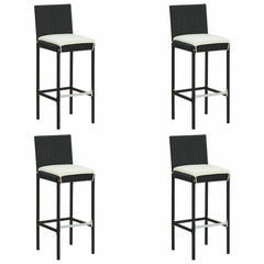 Garden Bar Stools with Cushions 2 pcs Black Poly Rattan