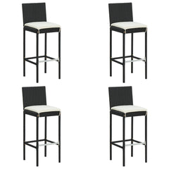 Garden Bar Stools with Cushions 2 pcs Black Poly Rattan