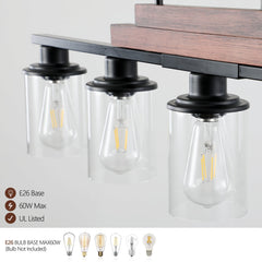 Farmhouse Industrial 5-Light Kitchen Island Pendant Light, Metal Wood