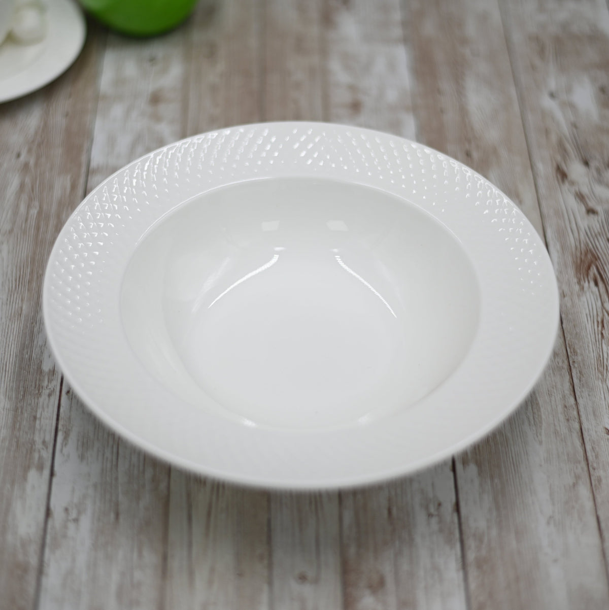 White Porcelain Deep Plate With Embossed Wide Rim 9" inch | Set Of 6