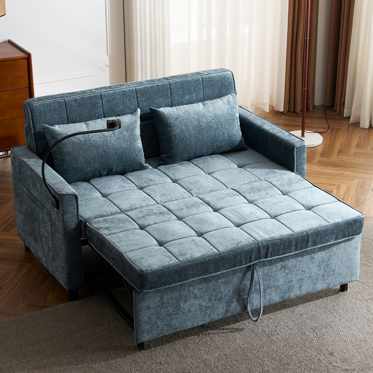 56.9" Loveseat Sofa Pull-out Sofa Bed Sleeper Sofa with a Reversible