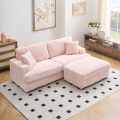 82 inches pink corduroy sofa, storage feet +4 throw pillows, pink