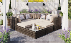 8-piece Outdoor Wicker Sofa Set, Rattan Sofa Lounger, With Colorful