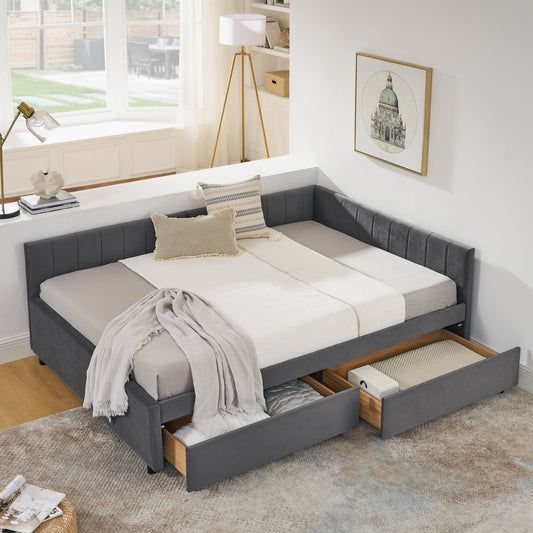 Full Size Upholstered Tufted Bed Frame with Two Drawers, Sofa Bed