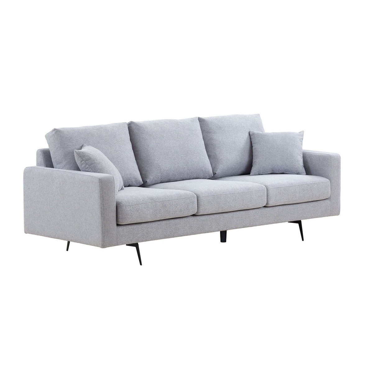 Modern Three Seat Sofa Couch with 2 Pillows, Light Grey Perfect for