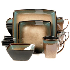 Gibson Elite Tequesta 16-Piece Square Dinnerware Set, Taupe