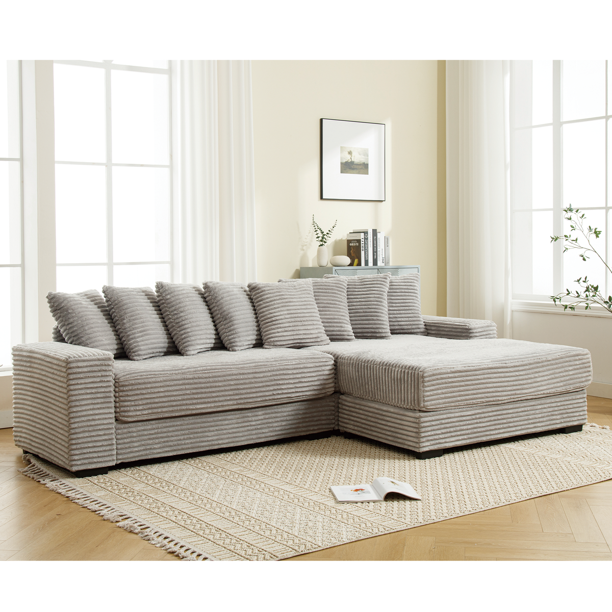 Oversized Two-Piece Couches, L Shaped Sofa, Corduroy, Right Chaise