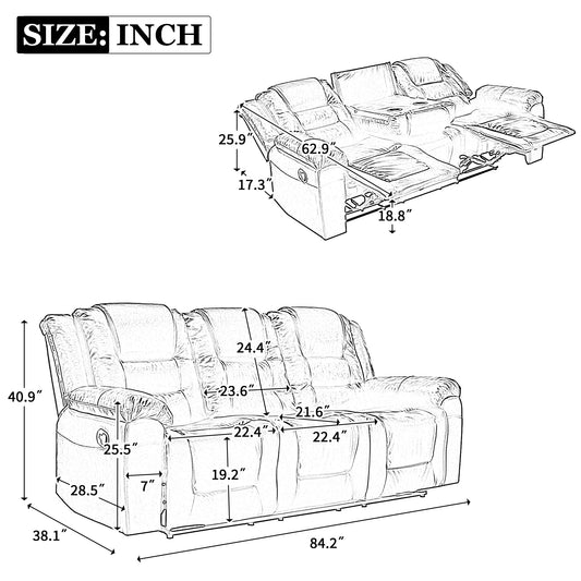 3 Seater Home Theater Recliner Manual Recliner Chair with Two Built-in