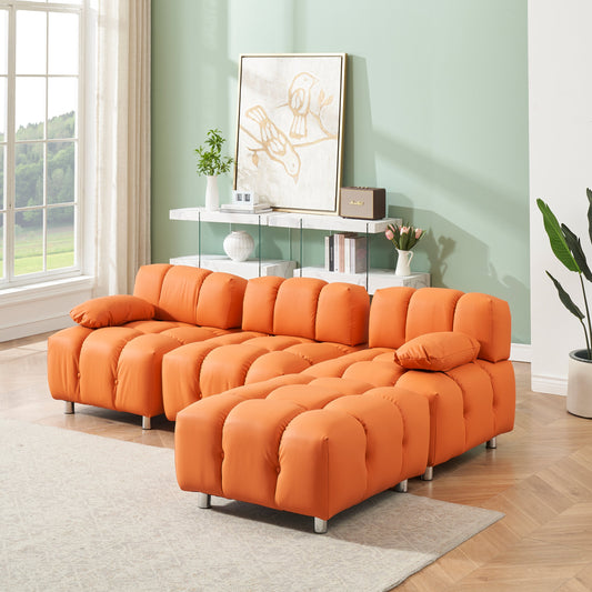 A 90.60-inch technology cloth orange sofa, waterproof, stain and cat