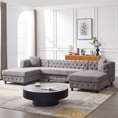 126-inch Modern Style Chenille Three Piece Sofa, Pull Point Design