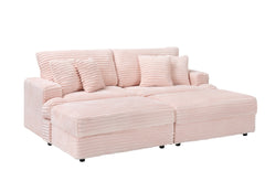 82 inches pink corduroy sofa, two storage feet +4 throw pillows,