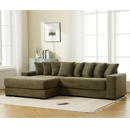 Oversized Two-Piece Couches, L Shaped Sofa, Corduroy, Left Chaise