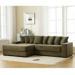 Oversized Two-Piece Couches, L Shaped Sofa, Corduroy, Left Chaise