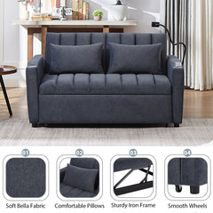 55.9" Convertible Sofa Bed Loveseat Sofa with Three USB Ports, Two