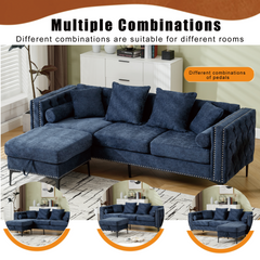 L Shaped Sectional Sofa , Convertible Storage Ottoman,Chenille ,Square