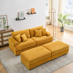 82 inches orange corduroy sofa, two storage feet +4 throw pillows,