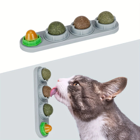 Catnip Wall Ball for Kitten, 4 Pack Catnip Toys, Silvervine Balls, Edible Toys