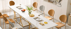 63" Luxury Dining Table Kitchen Dining Room Table White Dinner Desk Rectangle Modern Marble with Gold Metel Frame for 6 People