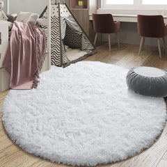 Round Rug Fluffy Soft Area Rugs for Kids Girls Room Princess Castle Plush Shaggy Carpet Cute Circle Nursery Rug for Bedroom