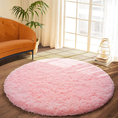 Round Rug Fluffy Soft Area Rugs for Kids Girls Room Princess Castle Plush Shaggy Carpet Cute Circle Nursery Rug for Bedroom