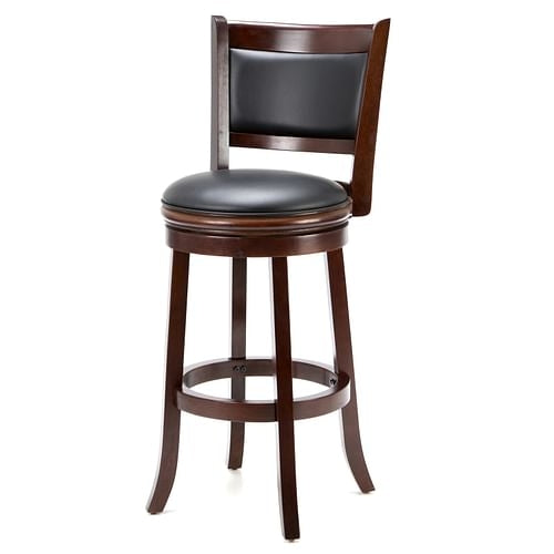 Cherry 29-inch Solid Wood Bar Stool with Faux Leather Swivel Seat