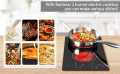 Karinear 2 Burners Electric Cooktop, 120v Plug in Ceramic Cooktop, 12 Inch Countertop & Built-in Electric Stove Top with Child S