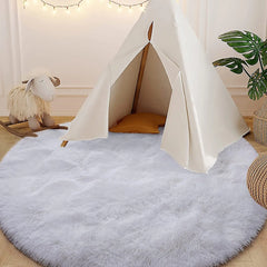 Round Rug Fluffy Soft Area Rugs for Kids Girls Room Princess Castle Plush Shaggy Carpet Cute Circle Nursery Rug for Bedroom