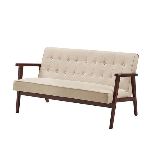 Mid-Century Modern Wood Frame Loveseat Sofa Couch with Beige Seat/Back