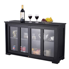 Black Sideboard Buffet Dining Storage Cabinet with 2 Glass Sliding