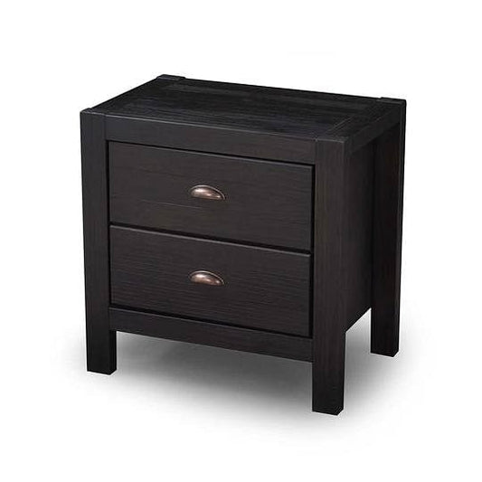 Farmhouse Style Solid Pine Wood 2-Drawer Nightstand Bedside Table in