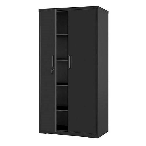 Black Steel Lockable Storage Cabinet Shelving Unit with 4 Adjustable