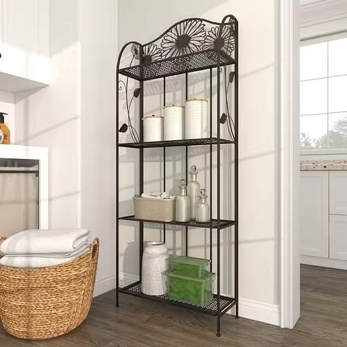 Black Metal 4-Shelf Kitchen Dining Bakers Rack Plant Stand Bookcase