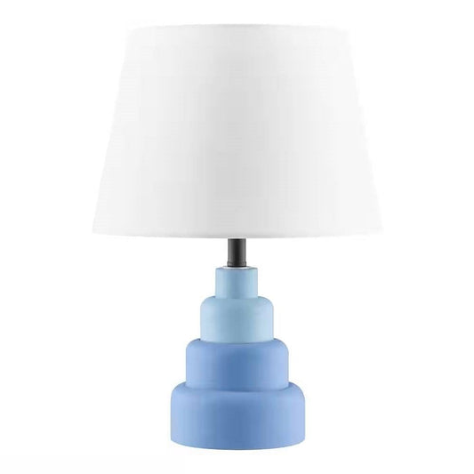 Small Blue Desk Light Table Lamp with White Fabric Shade for Bedside