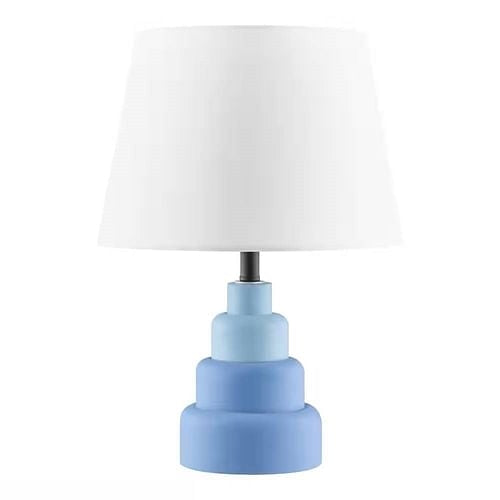 Small Blue Desk Light Table Lamp with White Fabric Shade for Bedside