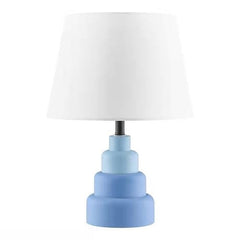 Small Blue Desk Light Table Lamp with White Fabric Shade for Bedside