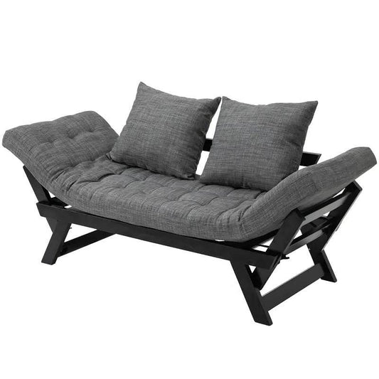 Charcoal/Black 3 In 1 Convertible Sofa Chaise Lounger Bed with  2